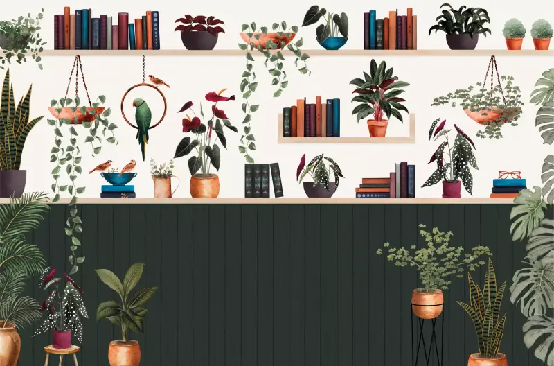 Plantes, pots et bouquins